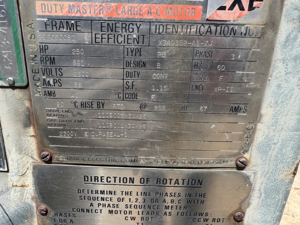250 HP 891 RPM Reliance, Frame 5008Z, weather protected enclosure type 2, BB, 1.15 service factor, 2300 Volts - Image 3