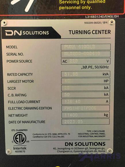 DN Solutions #Puma-4100LB, CNC Turning Center, 13.8" X, 84.8" Z, 50 HP - Image 2