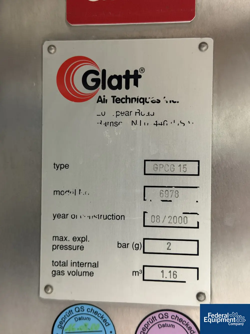 Glatt #GPCG-15, Fluid Bed Dryer, Stainless Steel, 2000 - Image 4