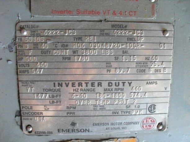 500 HP 1800 RPM U.S. Motors, Frame 5010S, Drip-Proof Ball Bearing, 460 Volts - Image 1