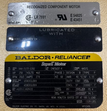 250 HP 3565 RPM Baldor Reliance #EM2565T-4, Super-E, Frame 445TS, ODP, 274 amp, 460 Volts, 3 phase, NEW - Image 2