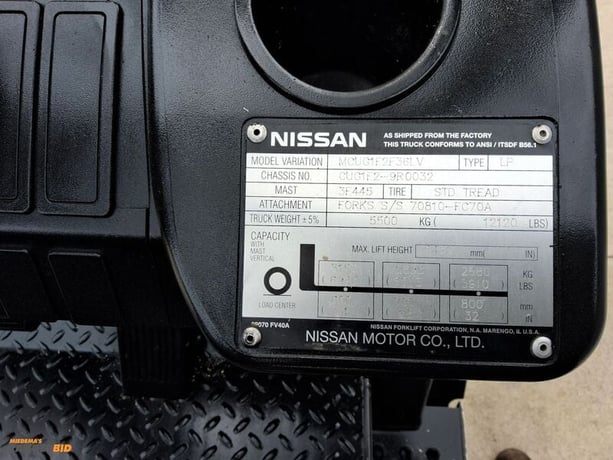 7,000 LB Nissan #MCUG1F2F36LV, Propane Forklift, 177" lift height, 42" forks, 3 stage mast, side shift, 4611 - Image 4