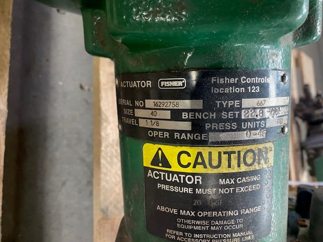 Fisher, Control Valve, Type 667 actuator, size 40, 22.8 bench set, 1-1/8" travel, 0-45 psi operating range - Image 2