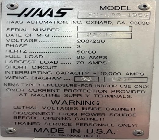 Haas #EC-400, CNC Horizontal Machining Center, 15.7" x 15.75" pallet, 22" X, 25" Y, 22" Z, 30 HP, 12000 RPM - Image 9