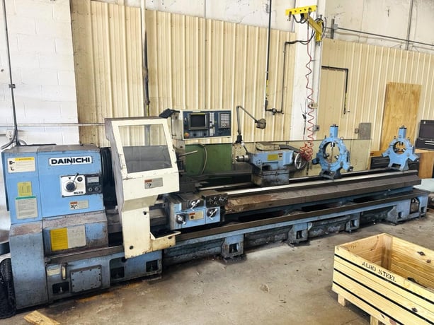 Dainichi #DL75X400, CNC flat bed lathe, 29.5" swing, 12" chuck, 3-jaw, 3.3" bar, 157" centers, 28.8" dia. - Image 1
