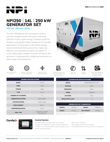 250 KW NPI #NPI250, Natural gas / LPG generator set, 480 Volts, enclosure - Image 2
