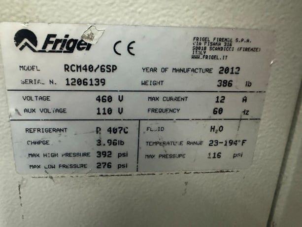 6 KW Frigel #RCM40/6SP, chiller & temperature controller, 2.5 ton, 1.5 HP pump, 20 GPM @ 40 psi, 460 V. - Image 4