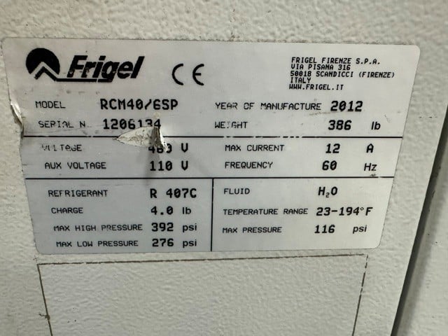 6 KW Frigel #RCM40/6SP, chiller & temperature controller, 2.5 ton, 1.5 HP pump, 20 GPM @ 40 psi, 460 V. - Image 4
