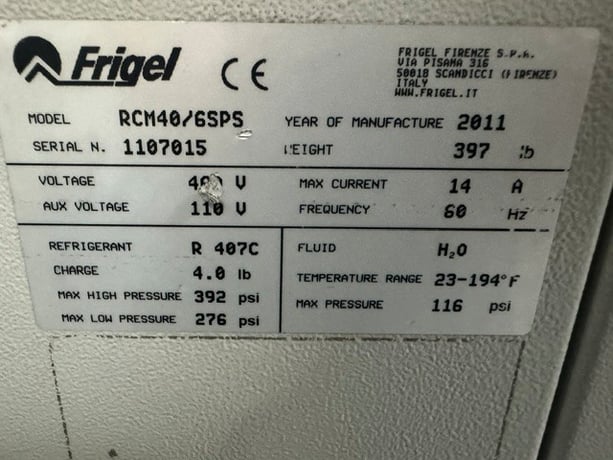 6 KW Frigel #RCM40/6SPS, chiller & temperature controller, 2.5 ton, 1.5 HP pump, 20 GPM @ 40 psi, 460 V. - Image 4