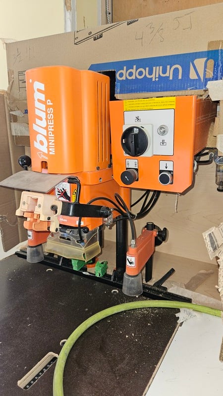 Blum #M53.1053-CA, Vertical Pneumatic Minipress Boring & Insertion Machine, 35 mm hinge cup boring, 220 V. - Image 3