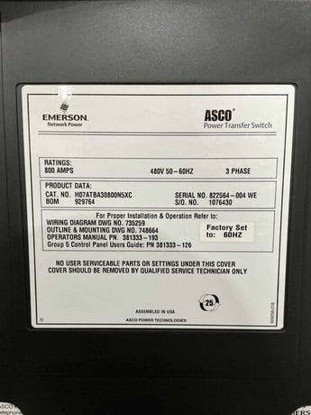 800 Amp. ASCO #H07ATBA30800N5XC, automatic transfer switch, 480 Volts, 3PH, 3-pole, Nema 1, isolation bypass - Image 3