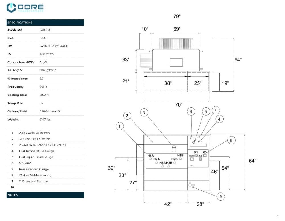 1000 KVA 24940GrdY/14400 Primary, 480Y/277 Secondary, PAD, proCORE(immediate shipment available) - Image 3