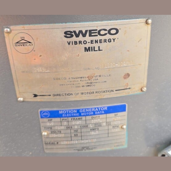 Sweco #GM45L, Vibro-Energy Mill, 5 HP, 1160 RPM, 208-230 Volt, 15 amps, 3PH - Image 2