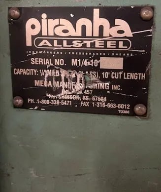 1/4" x 10' Piranha #M1/4-10, Hydraulic Power Squaring Shear, 20 HP, 1999 - Image 2