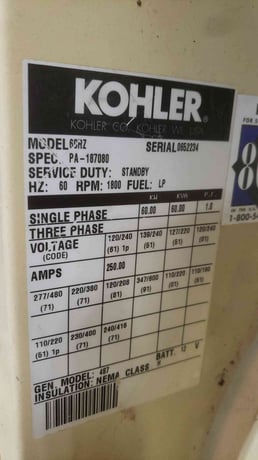 60 KW Kohler #60RZ, LP propane standby generator, Ford 7.5L engine, 1274 hours, enclosed - Image 5