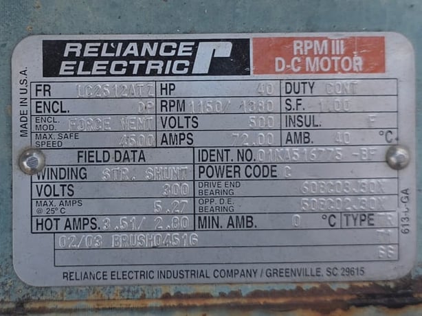 40 HP 1200 RPM Reliance, Frame LC2512ATZ, DPFVBB, 500 VA, 300 VF - Image 2