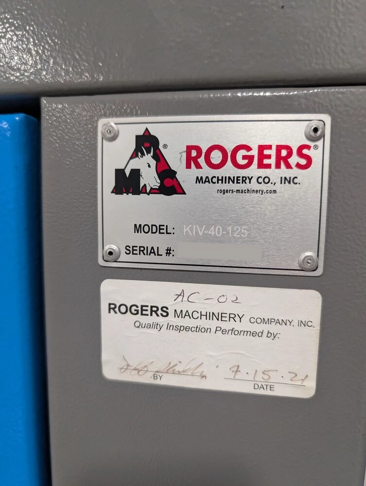 125 psi, Rogers #KIV-40-125, Rotary Screw Air Compressor, 40 HP, Zeks 300NCG dryer, 2021, (2 available) - Image 2