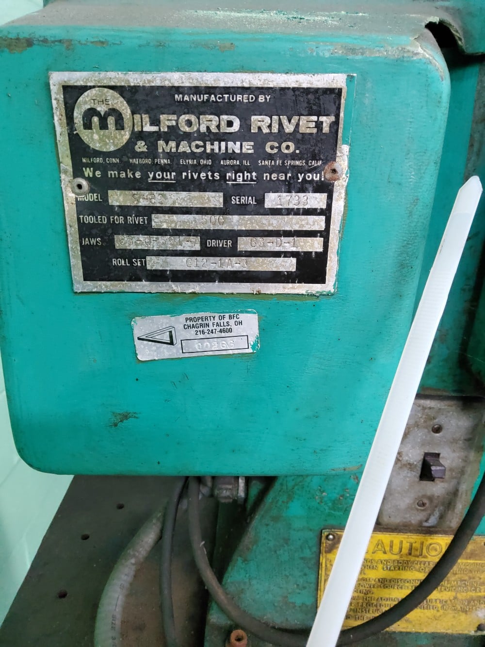 Milford #S-63, rivet machine, 1/8" diameter rivets, pawn buttons - Image 5