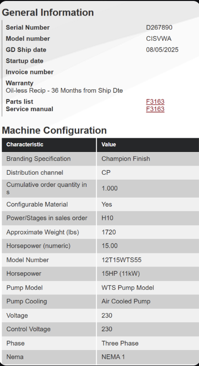 15 HP Champion #12T15WTS55, oil-less tank mounted reciprocating air compressor, 120 gallon, 29.9 hours, 2 yr - Image 5
