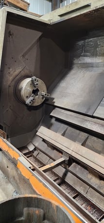 Dainichi #F50, 7" spindle bore, Fanuc 15-T, 80" centers, chip conveyor, live center, 3-jaw 15" chuck, 50 HP - Image 1