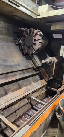 Dainichi #F50, 7" spindle bore, Fanuc 15-T, 80" centers, chip conveyor, live center, 3-jaw 15" chuck, 50 HP - Image 3