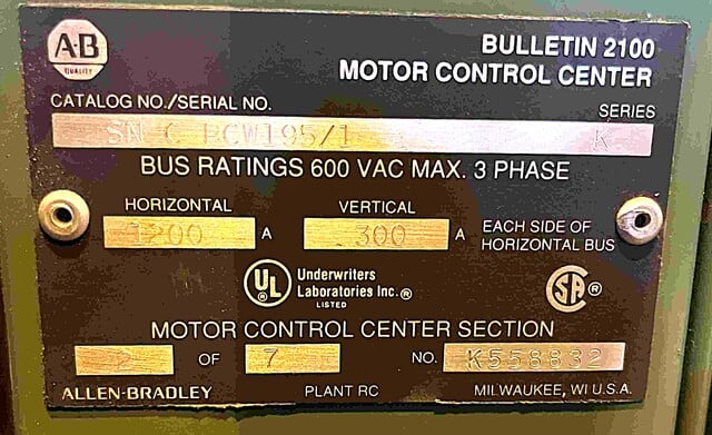 Allen-Bradley, low voltage motor control, 1200 Amp main, (9) size 1, (4) size 1, (1) size 3, all combination - Image 3