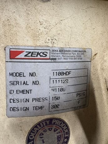 Zeks #1100HDF, Air Dryer Mist Eliminator, 1100 SCFM, 150 PSI - Image 2