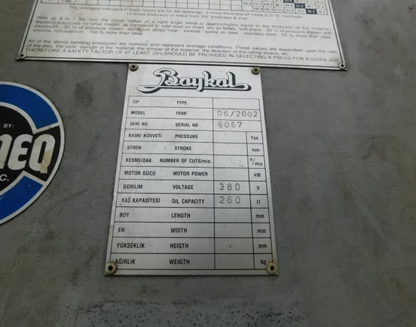225 Ton, Baykal #225-12, Hydraulic Press Brake, 12' overall, Positive Depth Stop, Power Backgauge - Image 6
