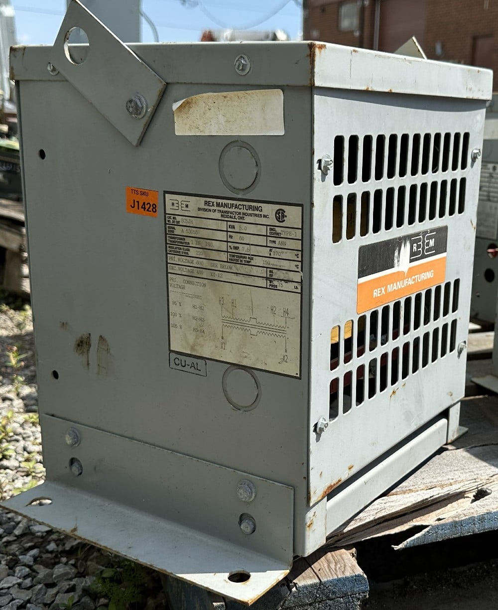 5 KVA 600 Primary, 480 Secondary, Rex Mfg. (Transfactor Industries Inc.) Single-Phase Isolation Transformer - Image 3