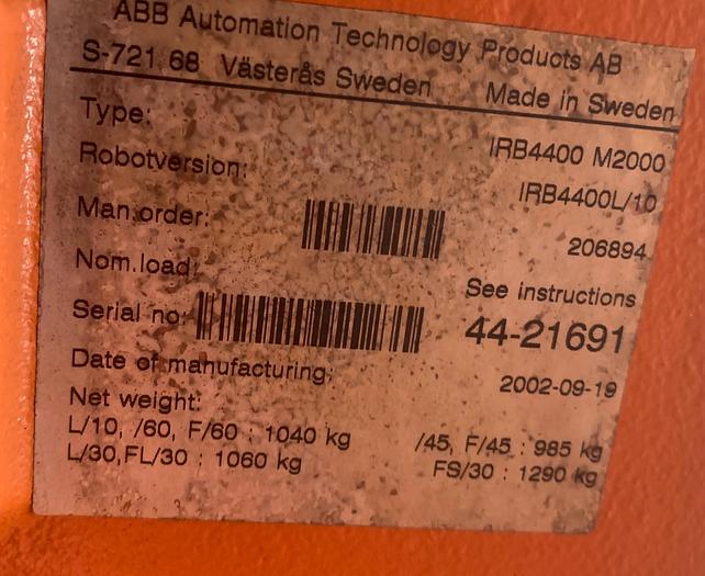 ABB IRB4400L/10, CNC MIG Welding Robot, 10kg Payload, 2530mm Reach, S4C Plus, 25804 hours, 2002 (2 available) - Image 5