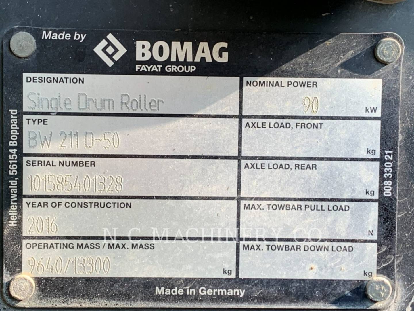 Bomag BW211D-50, Vibratory Single Drum Smooth, 2551 hours, S/N: 401328, 2016 - Image 6
