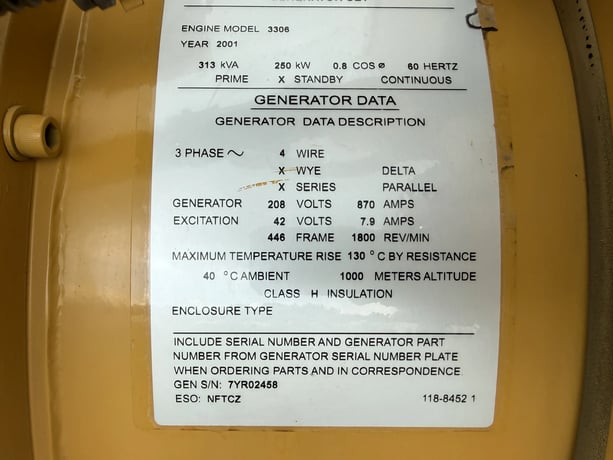 250 KW Caterpillar #3306, diesel generator set, 208 Volts, 3-phase, 574 hours, 382 HP @ 1800 RPM, EPA Tier 1 - Image 10