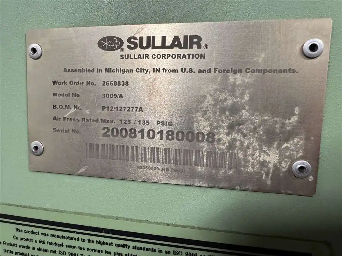125/135 psig, Sullair #3009/A, rotary screw air compressor, 40 HP - Image 4