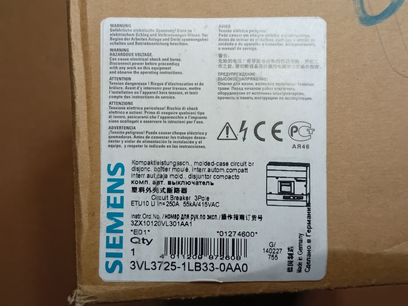 250 Amps Siemens #3VL3725-1LB33-0AA0, Sentron VL250 Molded Case Circuit Breaker, 3 pole, LI protection, 600 - Image 2