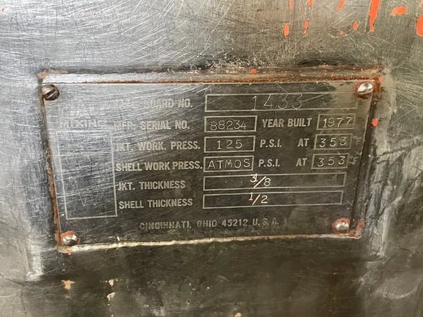 J.h. Day Mixing, Double Arm Mixer, 304 Stainless Steel, 150/225 Gallon Capacity, 125 PSI @ 353&deg;F Jacketed - Image 3