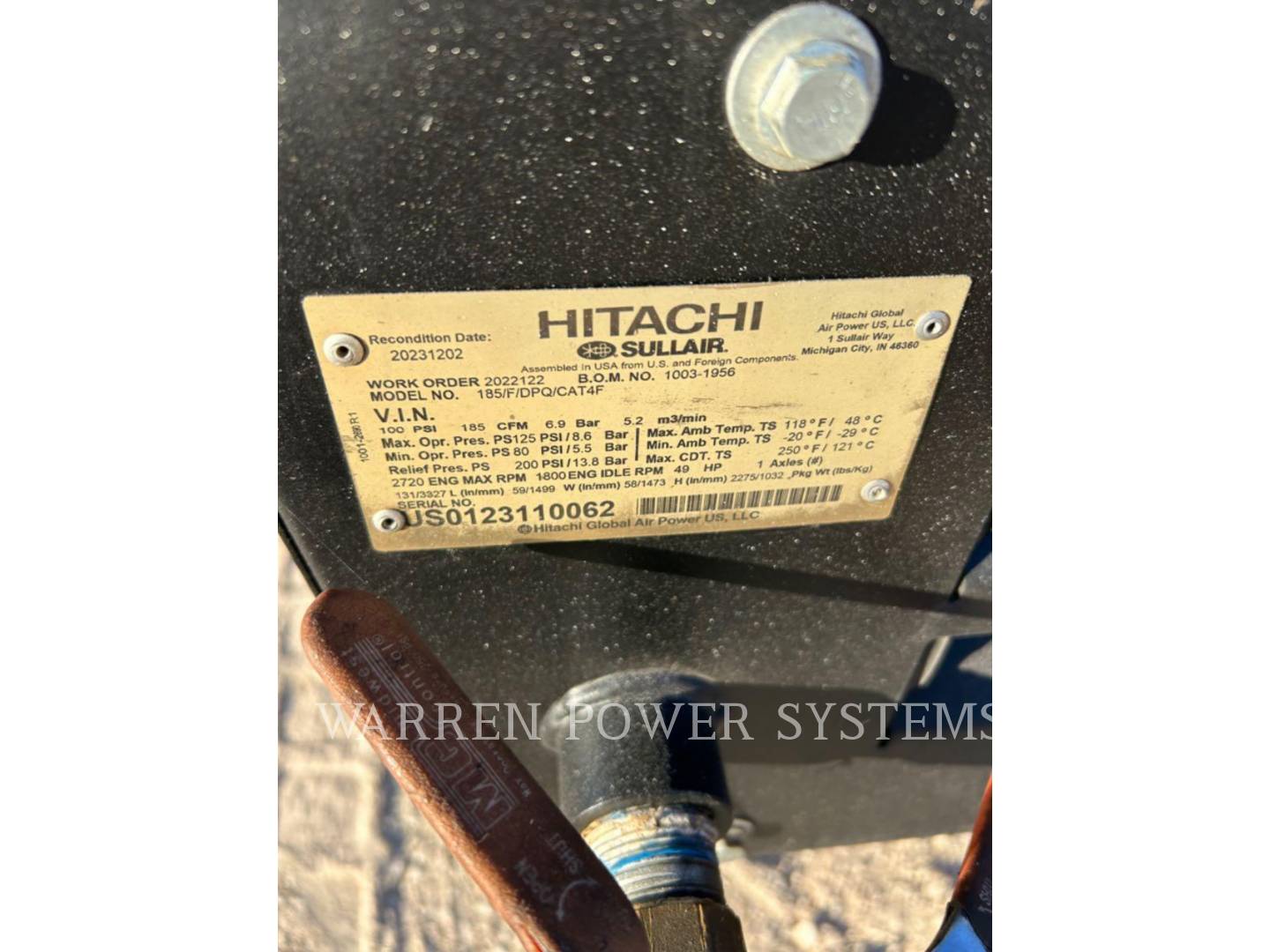 Sullair 185, Compressed Air, 4337 hours, S/N: US0123110062, 2023 - Image 7