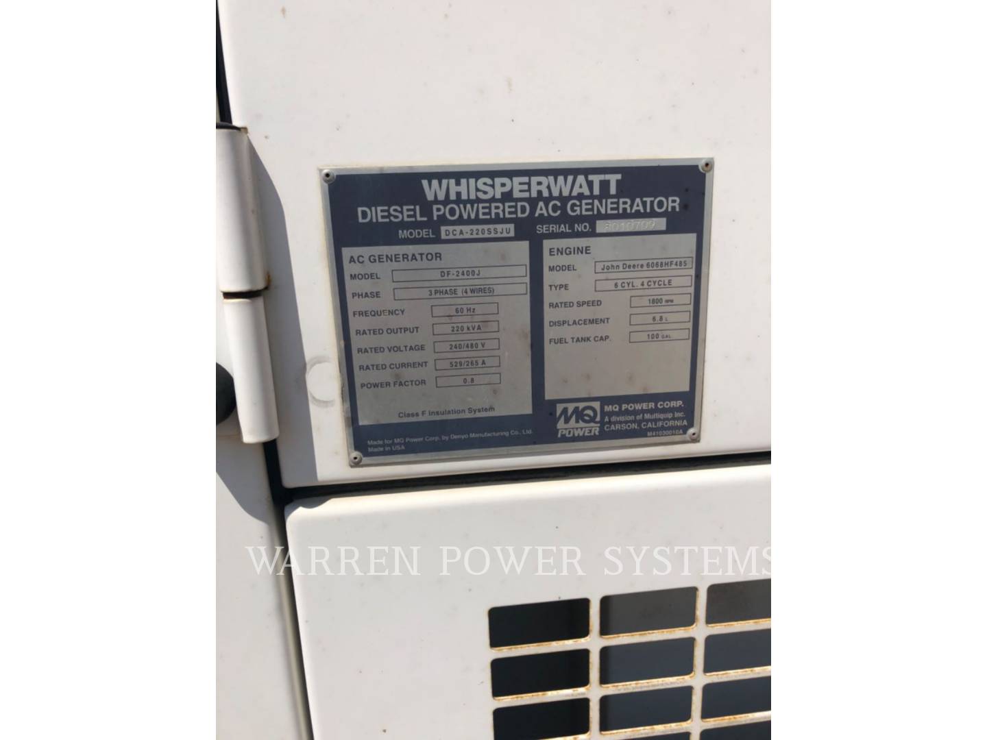 194 KW Multiquip MQ220, Diesel, 1800 RPM, 480V, 16289 hours, 2011 - Image 5
