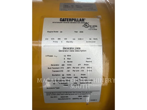 250 KW Caterpillar C9, Diesel, 1800 RPM, 480V, 550 hours, 2008 - Image 6
