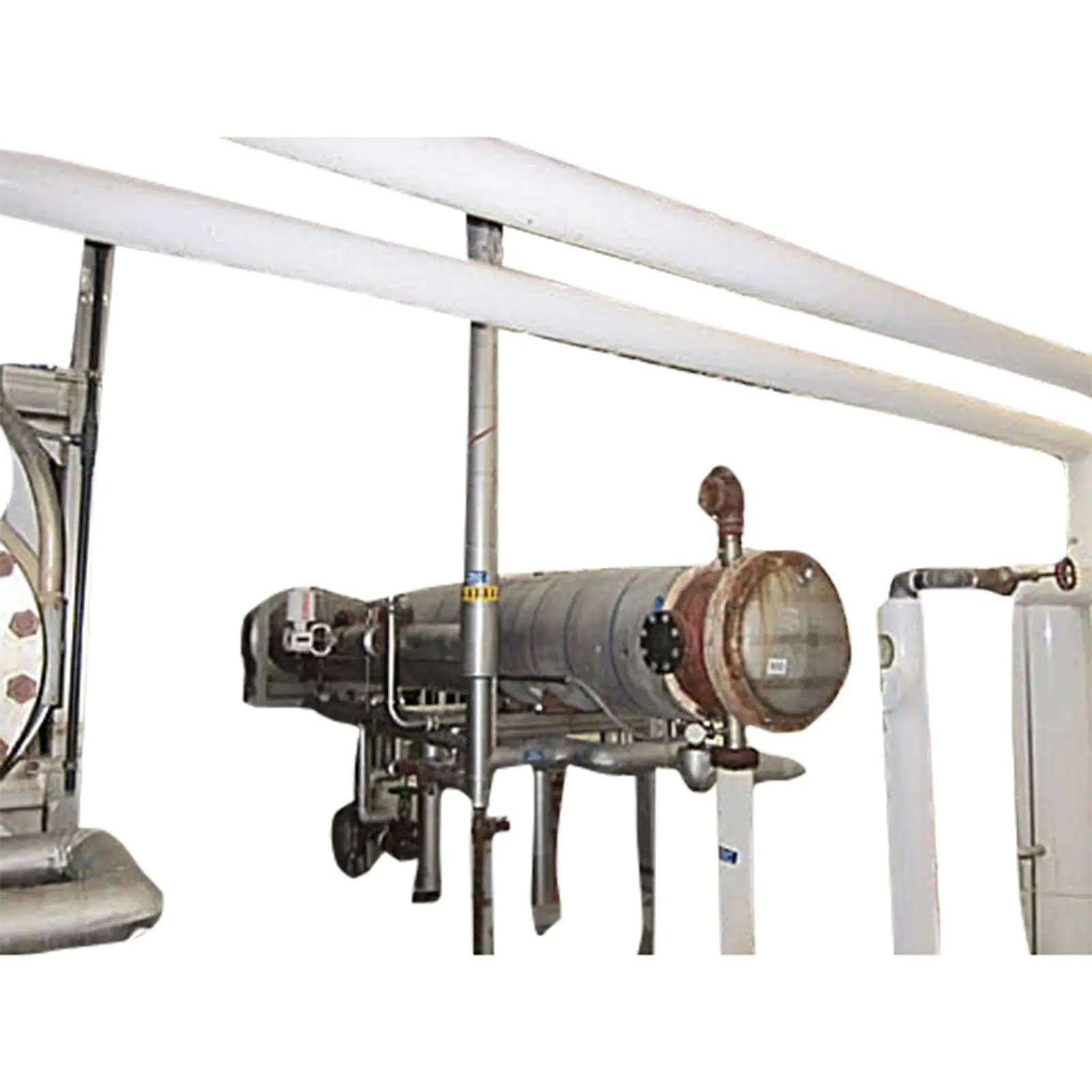 Sterilizer Heat Exchanger Set, tube-in-tube, 100 psi @ 650°F, 22" diameter x 20' L, bottom steam trap, 1993 - Image 1