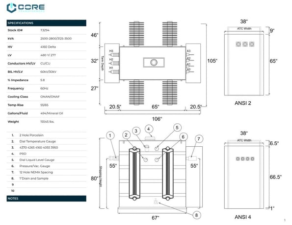 2500/2800/3125/3500 KVA 4160 Delta Primary, 480Y/277 Secondary, SUB, Recon(shipment available in 10 days) - Image 1