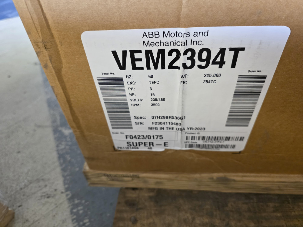 15 HP 3500 RPM Baldor #VEM2394T, Frame 254TC, TEFC, 230/460 Volts, 3 phase, C-Face AC Induction Motor, NEW (2 - Image 4