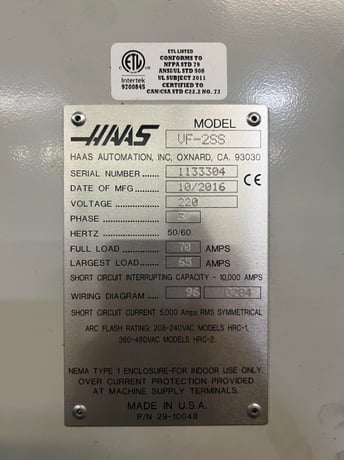 Haas #VF-2, CNC Vertical Machining Center, umbrella tool changer, chip conveyor, Haas control, 2016 - Image 2