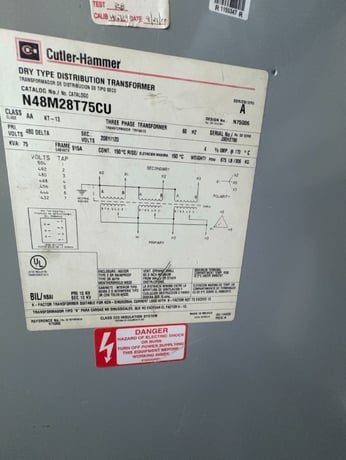 75 KVA 480 Primary, 208/120 Secondary, Cutler-Hammer, Dry Type Transformer, 3PH - Image 3