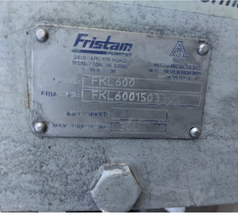 Fristam #FKL-600, Positive Displacement Pump, 125 HP, 6" in/out, flanged, 230/460 Volts - Image 6