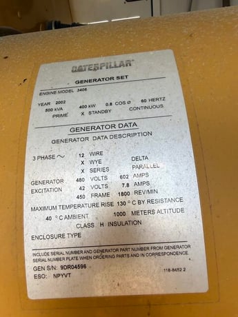 400 KW Caterpillar #3406C, Diesel Generator Set, 1800 RPM, 480 Volt, EMCP 2 control panel, weather enclosure - Image 10