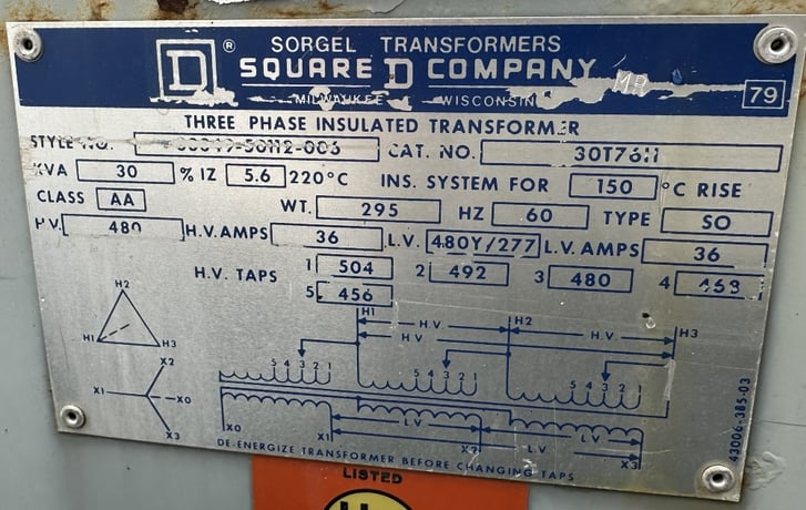 30 KVA 540 Delta Primary, 480Y/277 Secondary, Square D Company Square D Co. (Sorgel Transformers), 3-Phase - Image 2