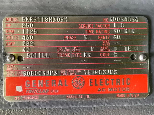 250 HP 1125 RPM General Electric, Frame 5011LL, TEFC BB, 460 Volts - Image 3