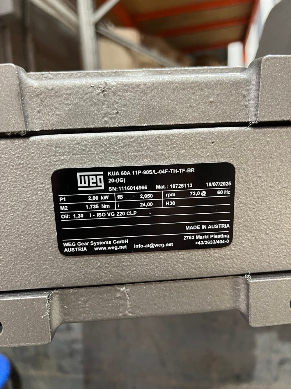 2 KW HP 1800 RPM Watt Drive KUA60 gearbox + WEG 0.55 KW 460 Volts, 90S/L TEFC 3Ph 60Hz (+/- 0.75HP) - Image 4