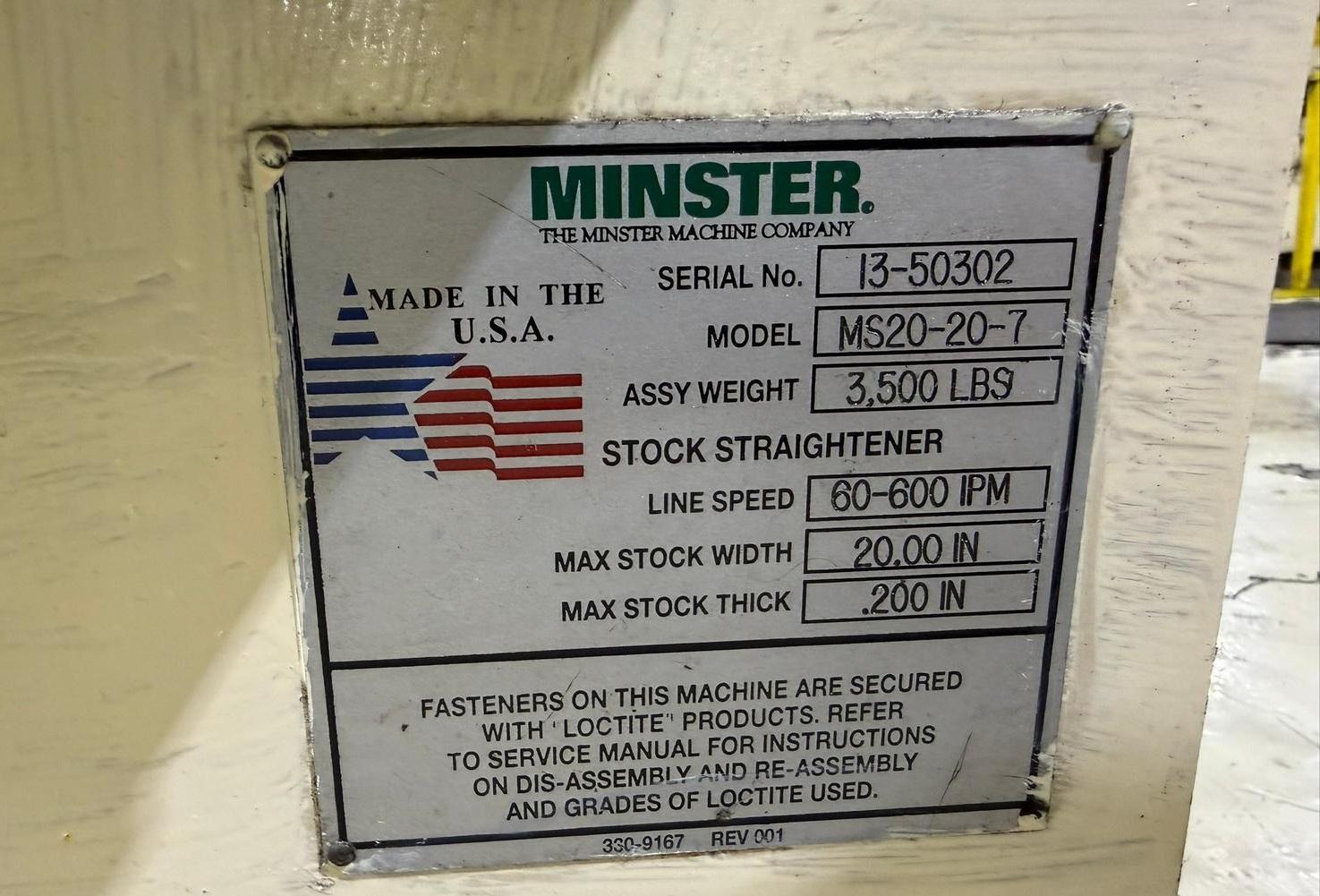 10000 lb. Minster #MR10-20D/MS20-20-7/MEF4-20, Coil Feed Line, 20" coil width, 0.110" coil thickness, 1996 - Image 9