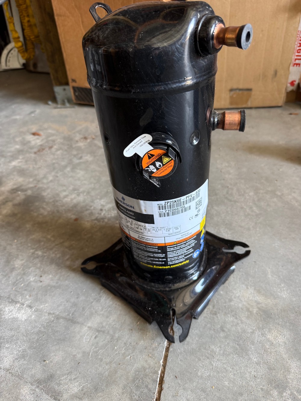 Copeland #ZP25K6E-PFV-830, Scroll Compressor. R410, 208/230V 1PH. 25000 BTU, Brand New - Image 2